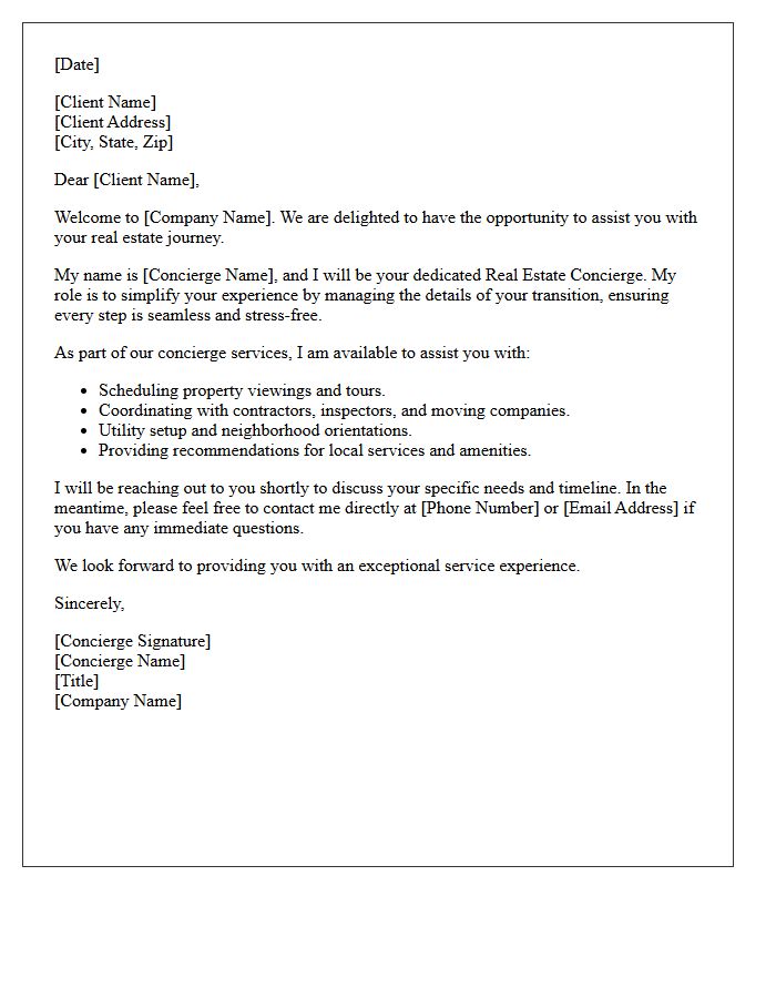 Real Estate Concierge Welcome Letter