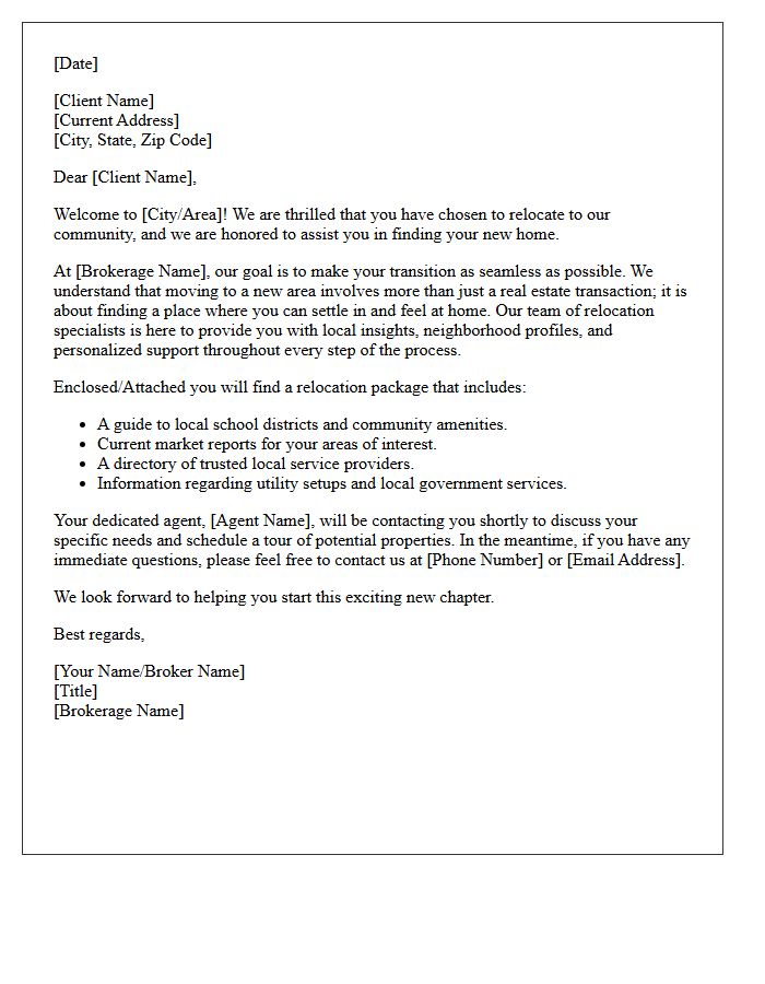 Brokerage Relocation Welcome Letter