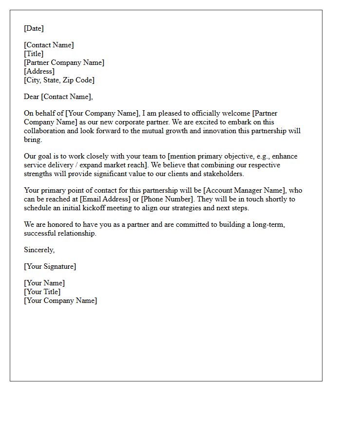 Corporate Partnership Welcome Letter