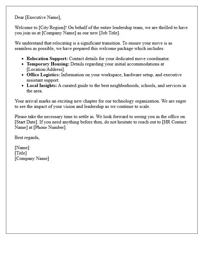 Tech Executive Relocation Welcome Letter