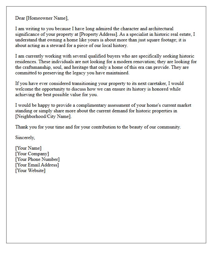 Preserving the Legacy of Your Historic Home Prospecting Letter