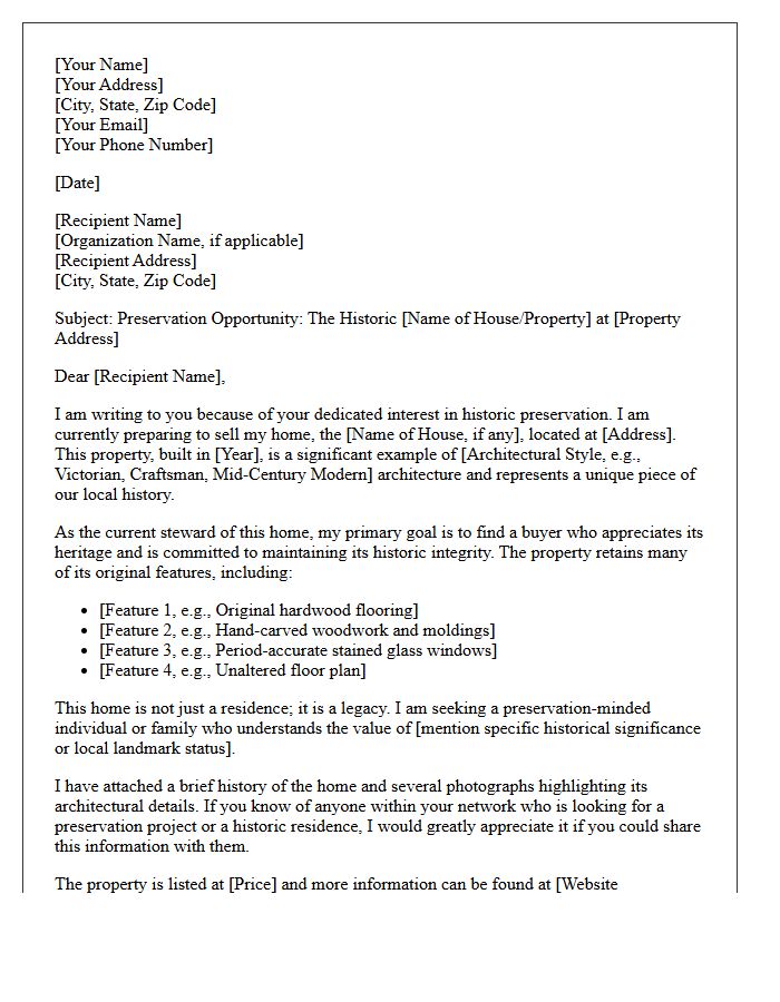 Marketing Your Heritage Home to Preservationists Letter