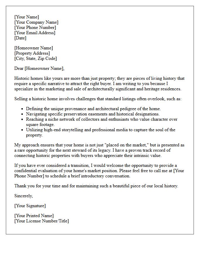 A Specialist Approach to Selling Your Historic Residence Letter