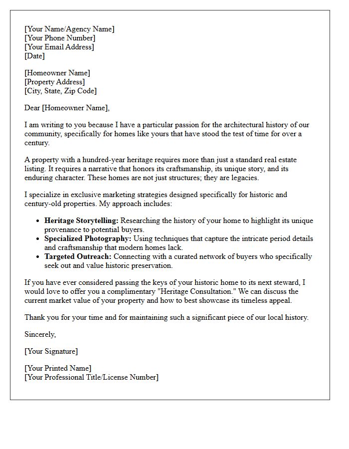 Exclusive Marketing for Century-Old Properties Letter