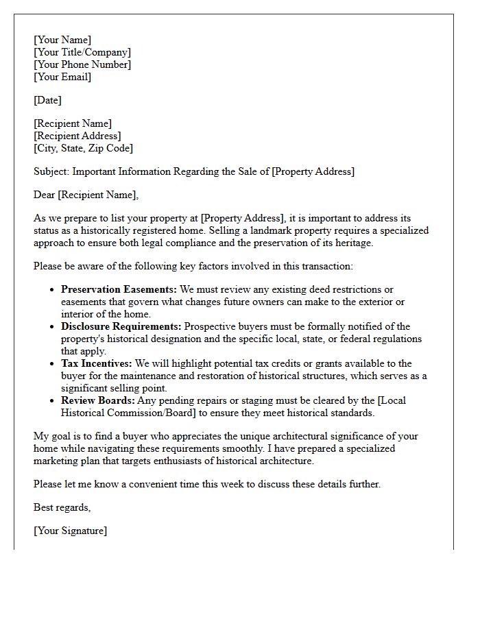 Navigating the Sale of a Historically Registered Home Letter