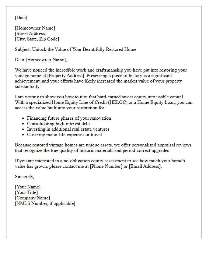 Unlocking the Equity in Your Restored Vintage Home Letter