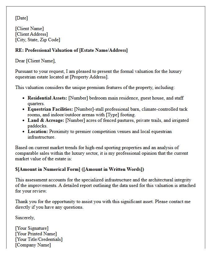 Luxury Equestrian Estate Valuation Letter