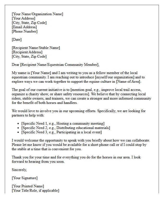 Local Equestrian Community Outreach Letter
