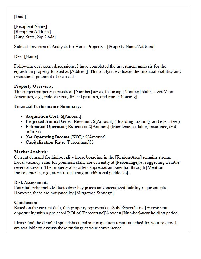 Horse Property Investment Analysis Letter