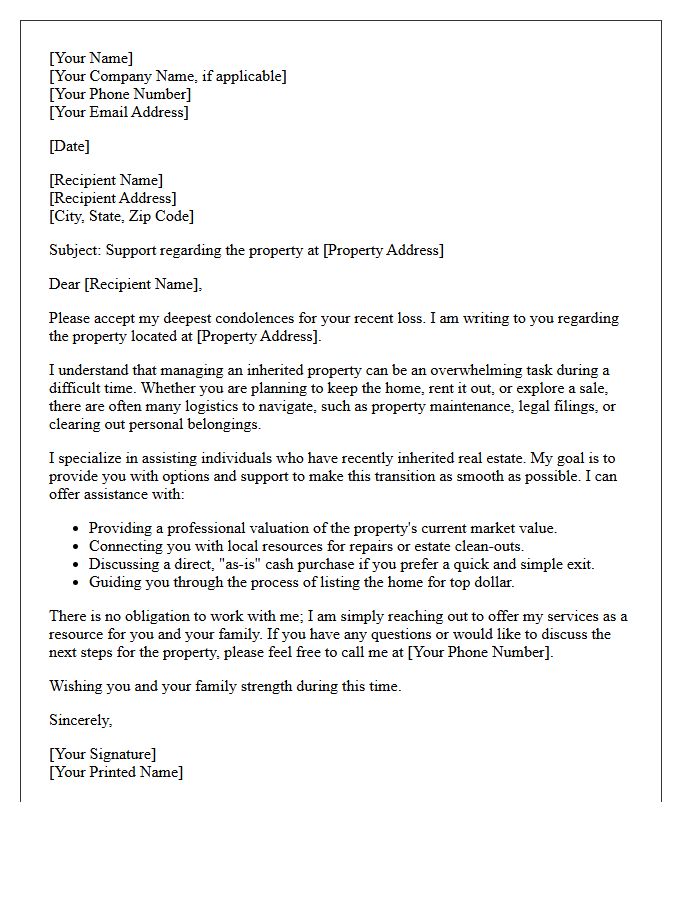 Initial Contact And Support Letter For Inherited Property