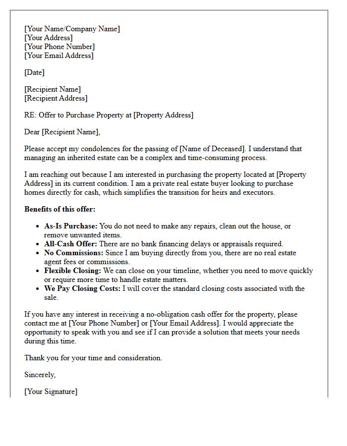 Direct Cash Purchase Offer Letter For Inherited Homes