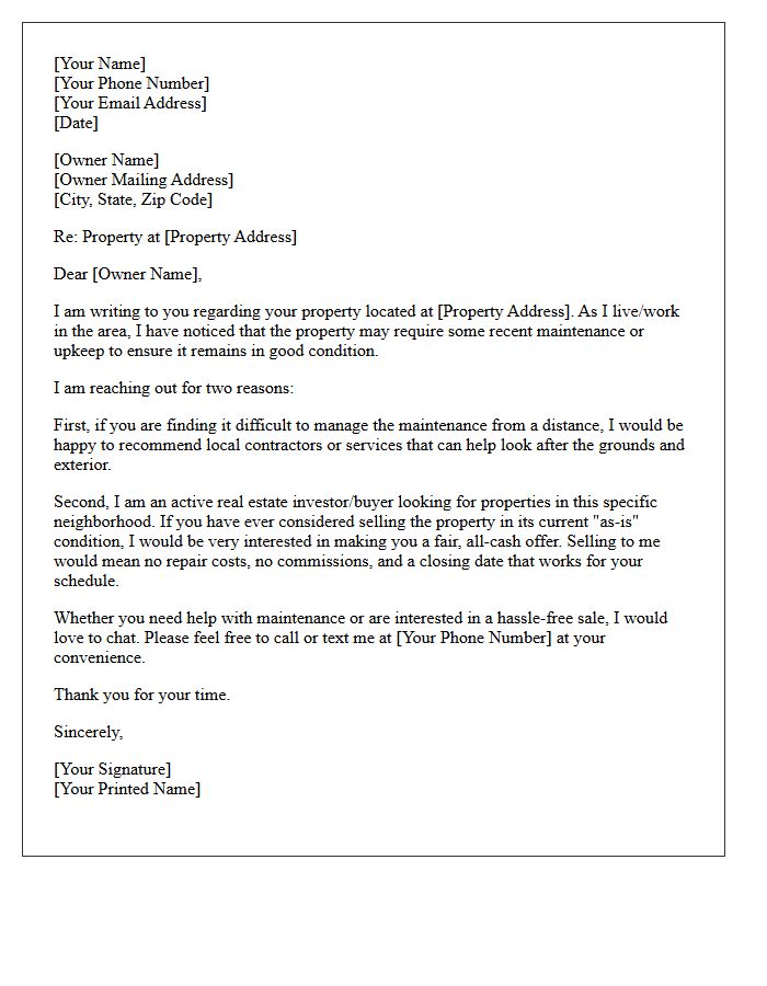 Absentee Owner Property Maintenance And Sale Letter