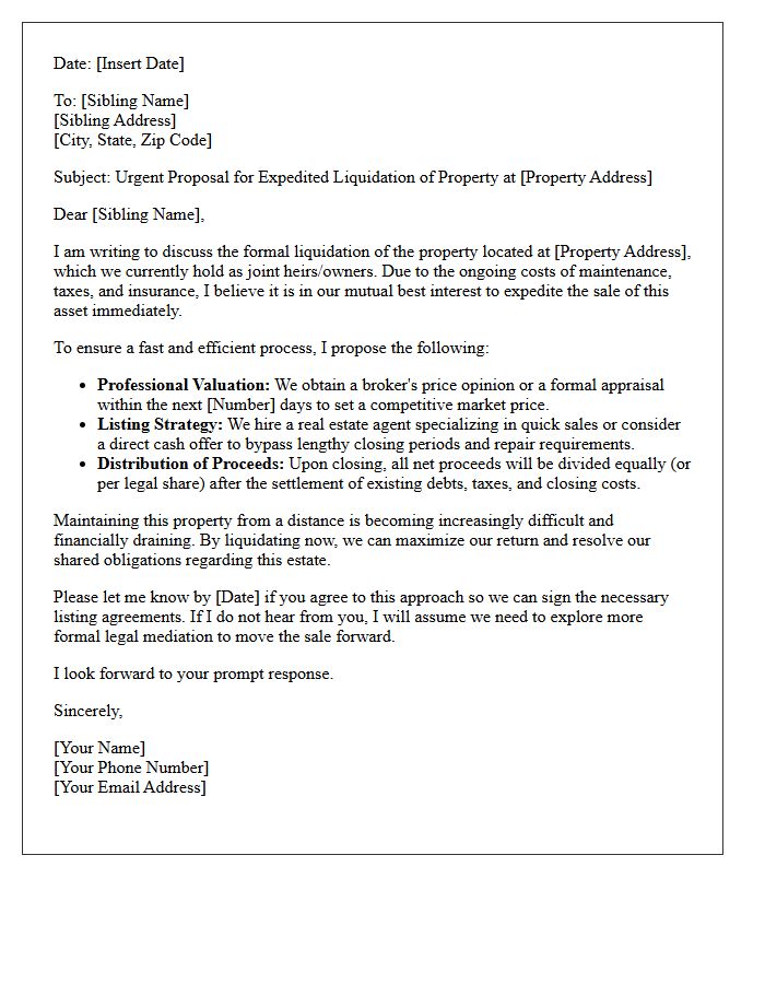 Expedited Property Liquidation Letter For Distant Siblings