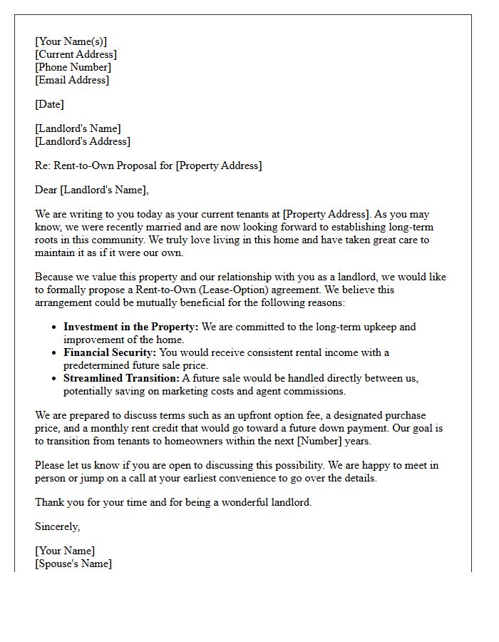 Newlywed Rent-to-Own Transition Proposal Letter