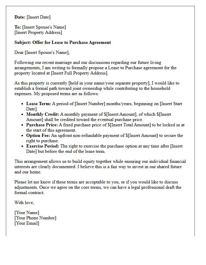 Post-Marriage Lease to Purchase Offer Letter