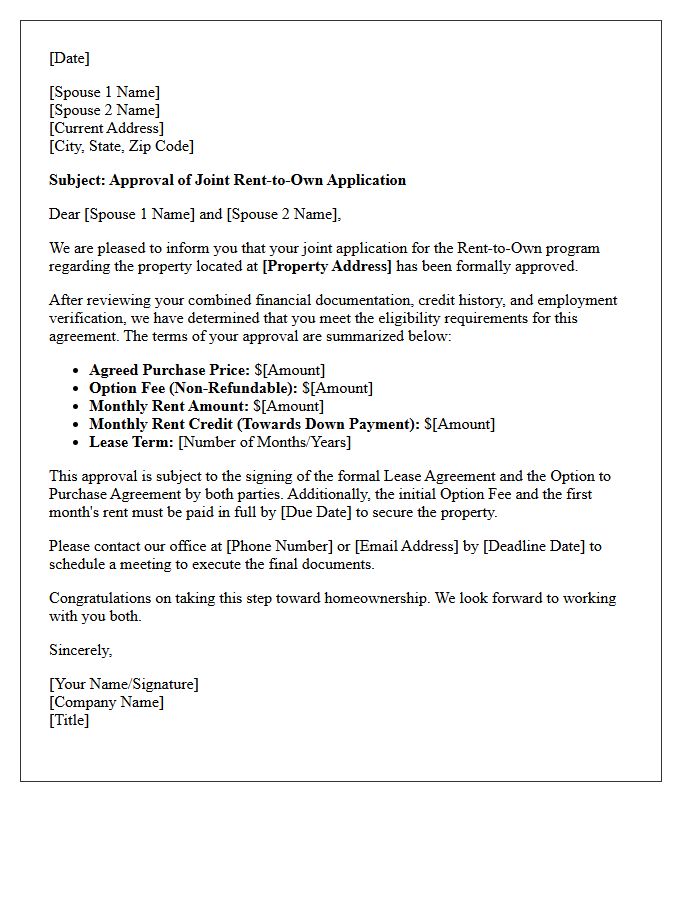 Joint Spousal Application for Rent-to-Own Approval Letter