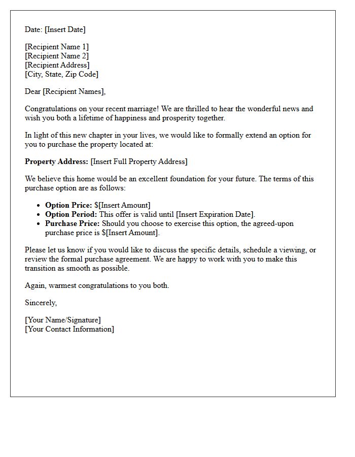 Marriage Congratulations and Property Purchase Option Letter