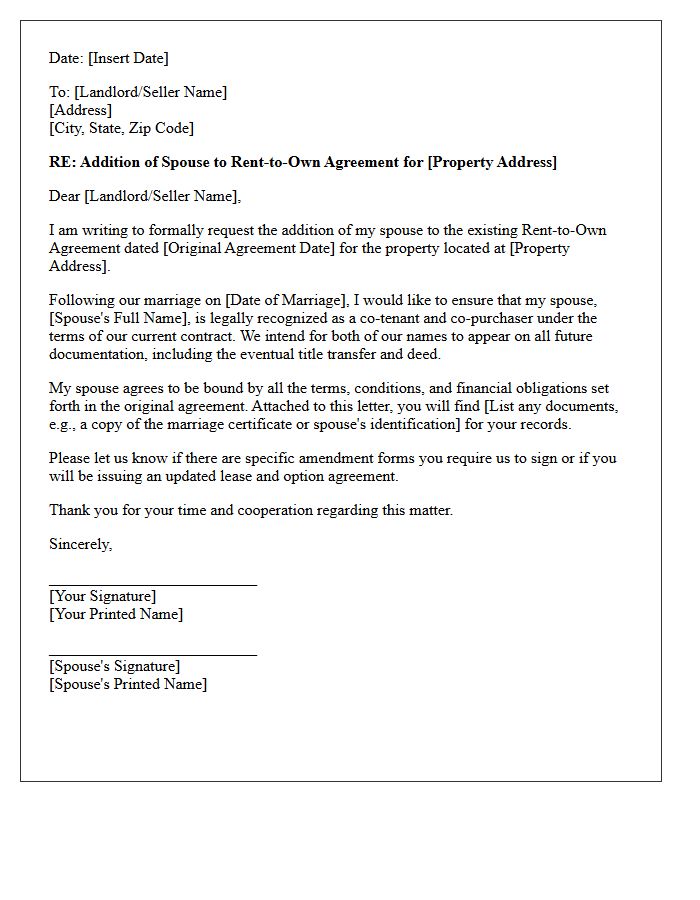 Spousal Addition to Rent-to-Own Agreement Letter