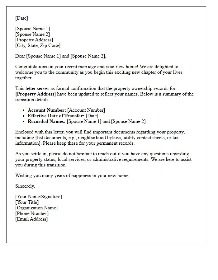 Newlywed Property Ownership Transition Welcome Letter