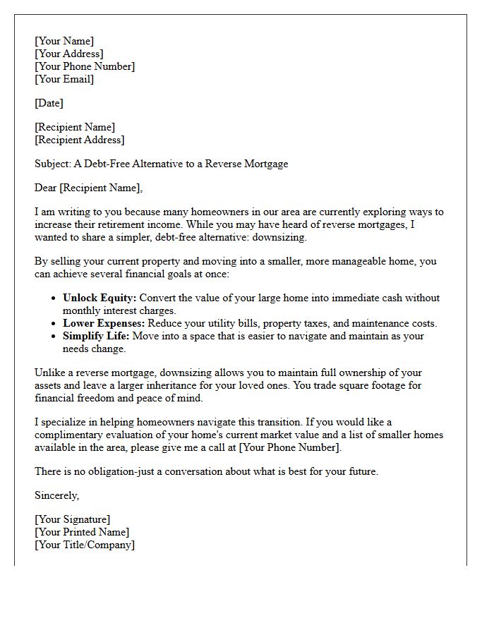 Downsizing Your Home as a Reverse Mortgage Alternative Letter