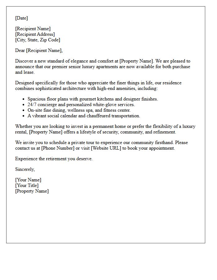 Selling and Renting a Luxury Senior Apartment Letter