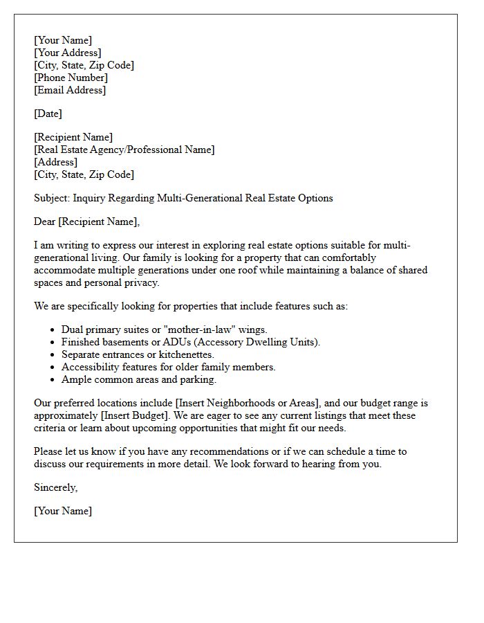 Exploring Multi-Generational Living Real Estate Options Letter