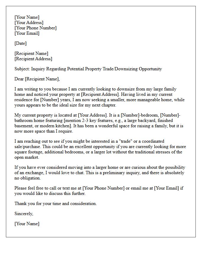 Trading Your Large Family Home for a Smaller Residence Letter