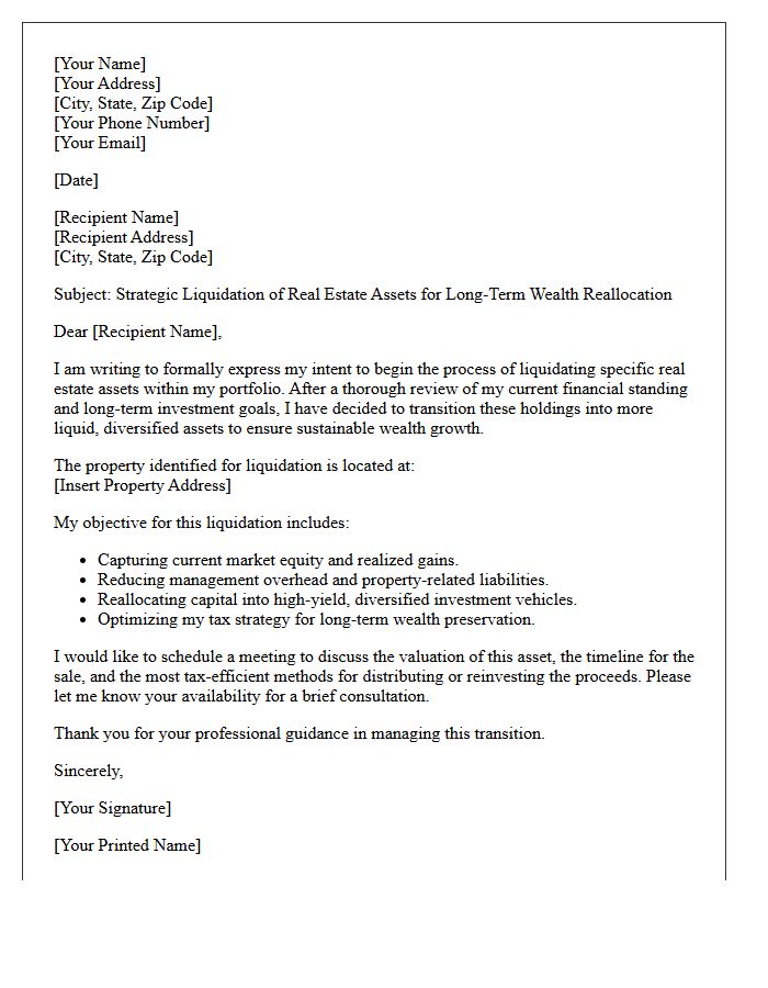 Liquidating Real Estate Assets for Long-Term Wealth Letter