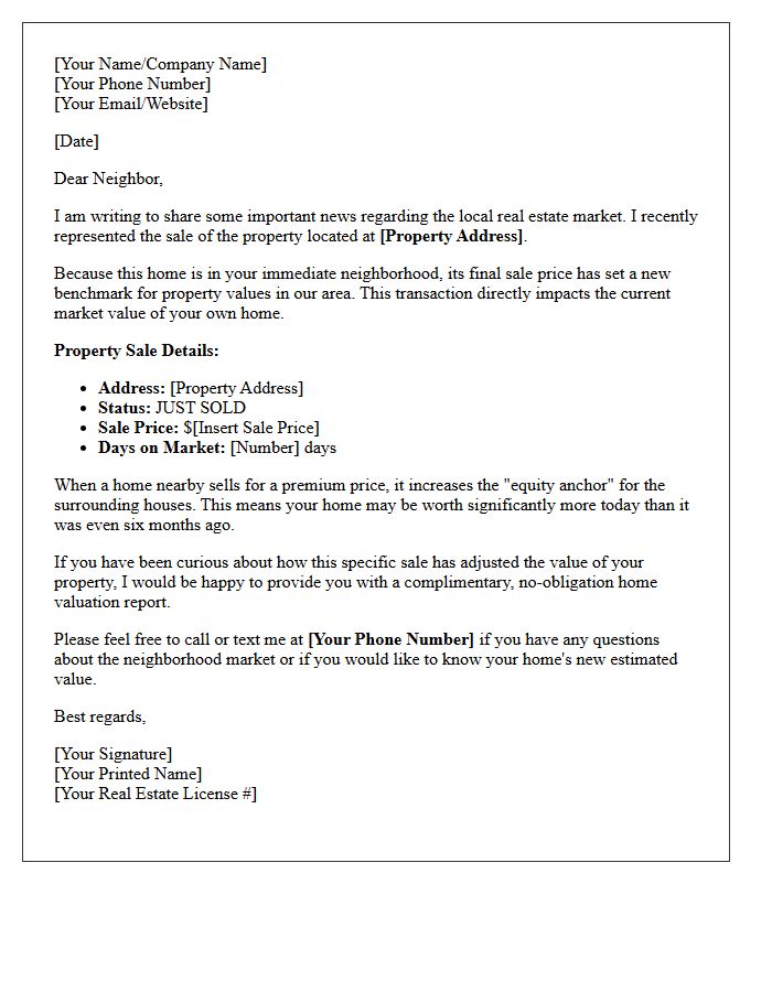 Just Sold Neighborhood Price Anchor Letter