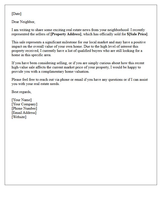 High Sale Just Sold Neighborhood Letter