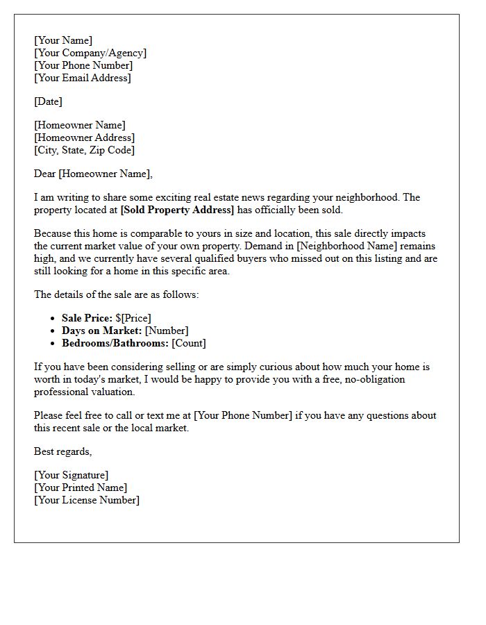 Comparable Property Just Sold Letter