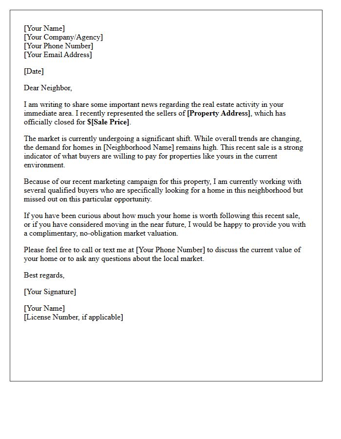 Neighborhood Market Shift Just Sold Letter