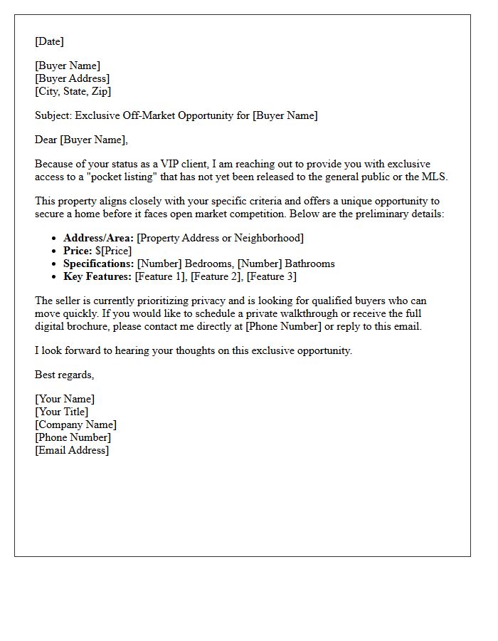 VIP Buyer Pocket Listing Notification Letter