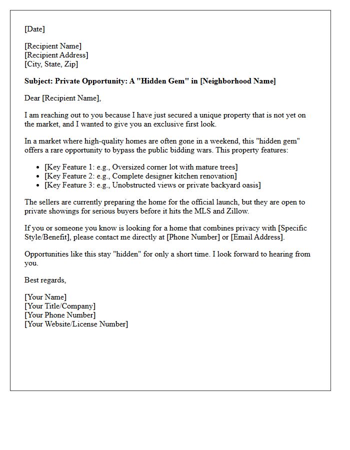 Hidden Gem Pocket Listing Teaser Letter