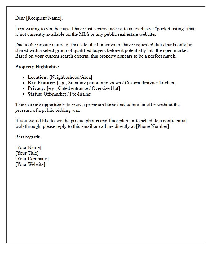 Rare Pocket Listing Discovery Teaser Letter