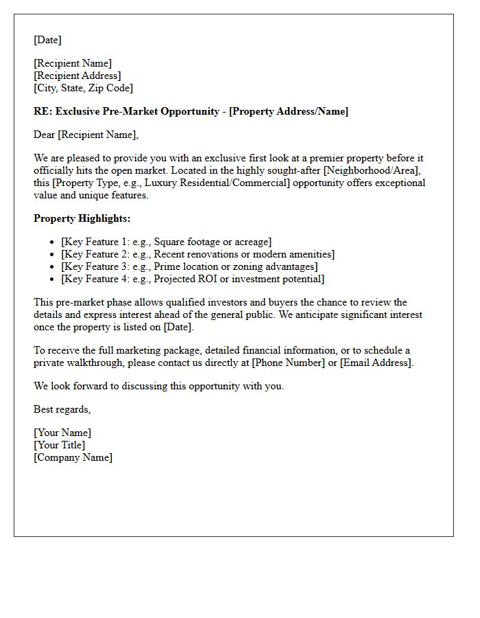 Pre-Market Property Teaser Announcement Letter
