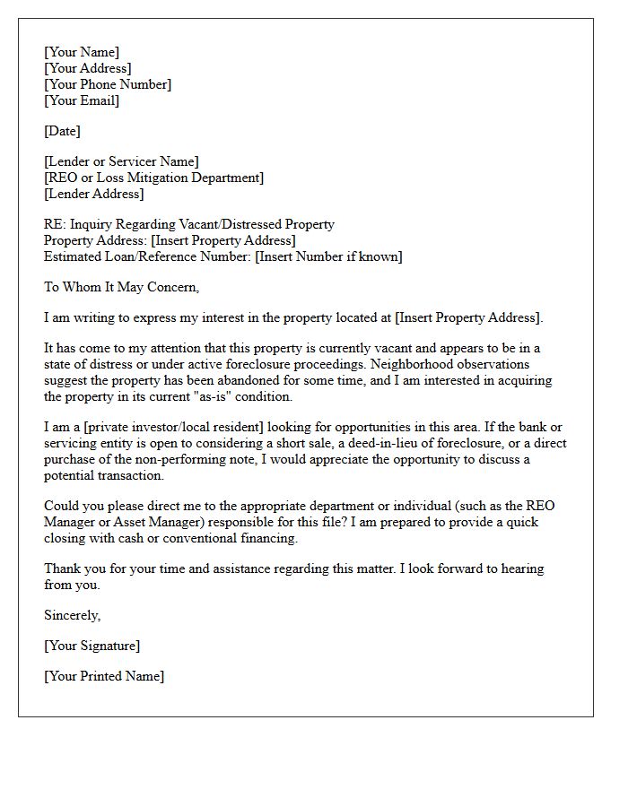 Initial Zombie Foreclosure Vacant Property Inquiry Letter