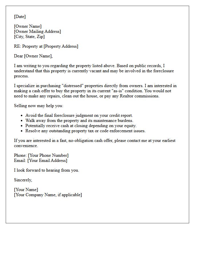 Absentee Owner Zombie Foreclosure Offer Letter