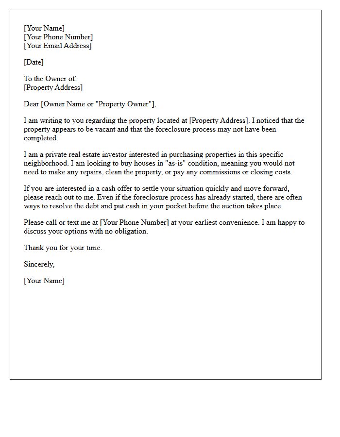 Unfinished Foreclosure Vacant House Contact Letter