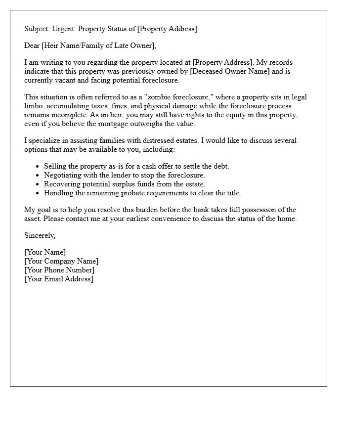 Heir Estate Zombie Foreclosure Outreach Letter
