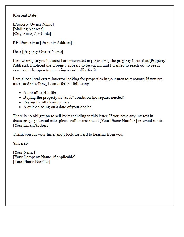 Off-Market Vacant Property Investor Inquiry Letter