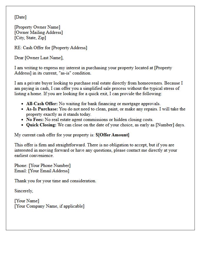 Immediate Cash Offer Letter for Your As-Is Property