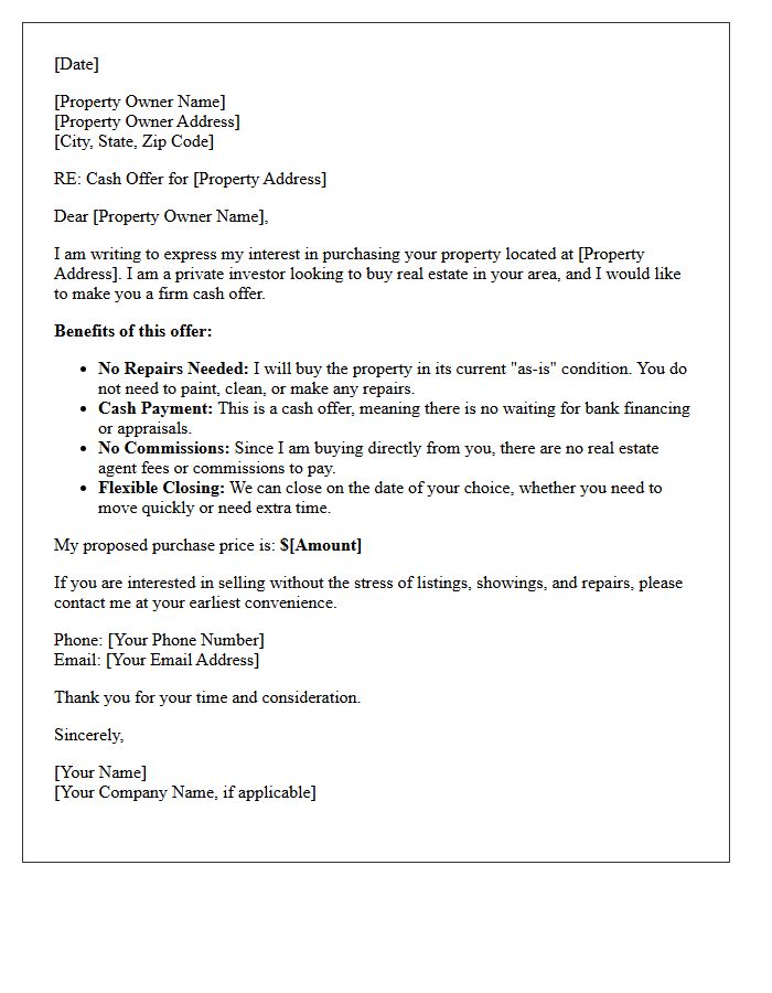 No Repairs Needed As-Is Cash Offer Letter