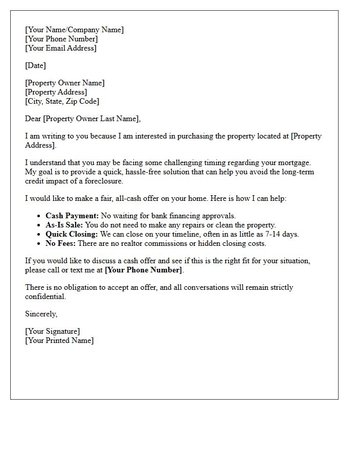 Pre-Foreclosure Distressed Property Cash Offer Letter