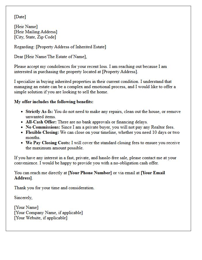 Inherited Distressed Estate As-Is Cash Offer Letter