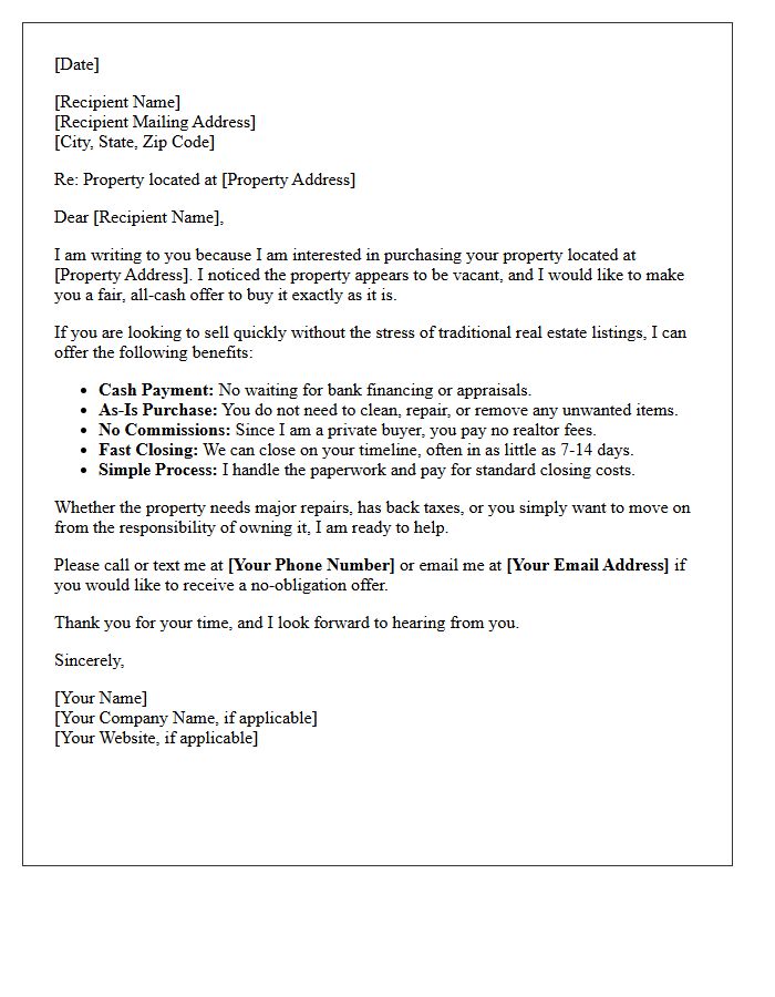 Vacant Distressed Property Fast Cash Offer Letter