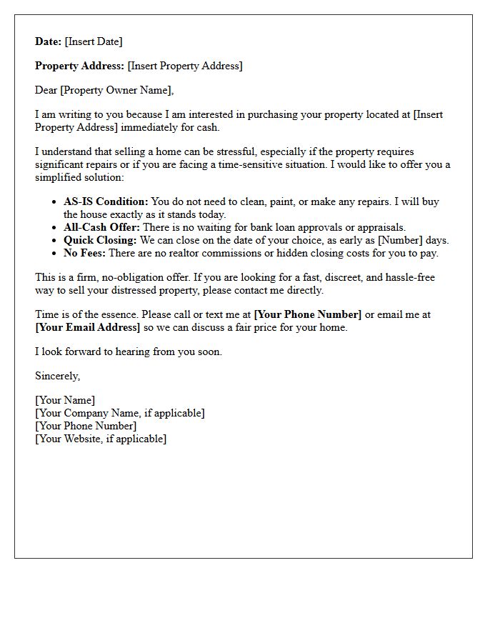 Urgent As-Is Cash Offer Letter for Your Distressed Home
