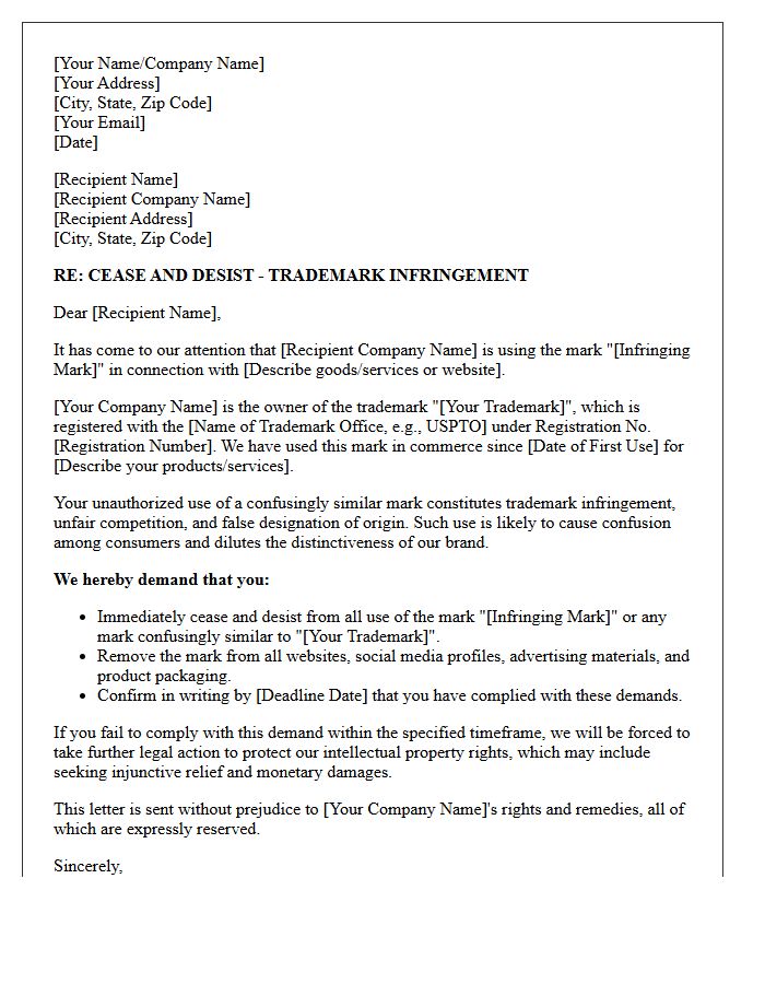 Competitor Trademark Infringement Cease and Desist Letter