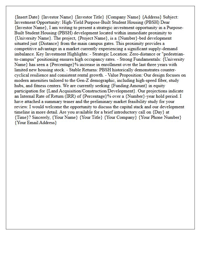 Purpose-Built Student Housing Proximity Investor Pitch Letter