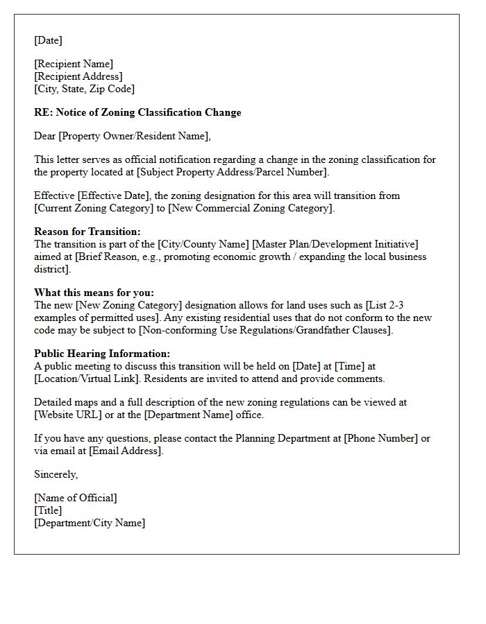 Commercial Zoning Transition Notification Letter